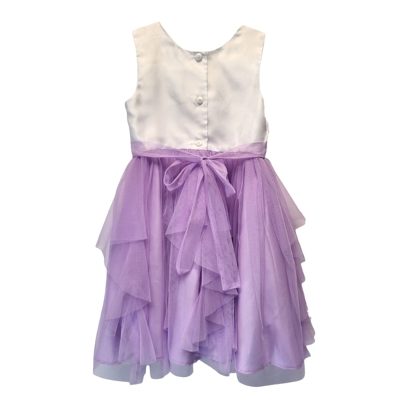 Adorable Jona Michelle Kids Purple & White Floral Ruffled A-Line Dress - Size 5 - Picture 2 of 4